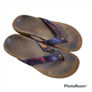 Vionic Sandals Flip Flops Snakeskin Sz 8 Leather Pink